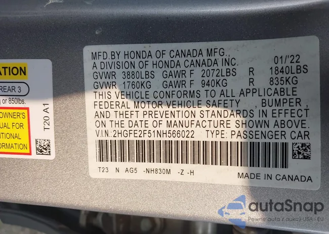 2HGFE2F51NH566022: 42937227