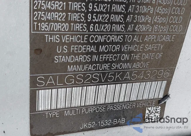 SALGS2SV5KA543296: 42938936