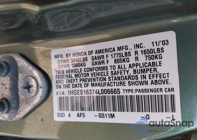 1HGES16374L006665: 42939001