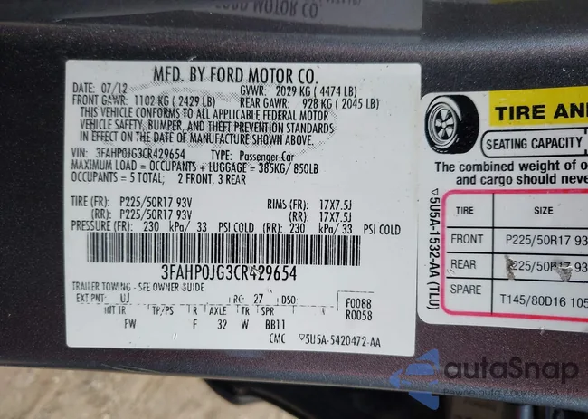 3FAHP0JG3CR429654: 42938546
