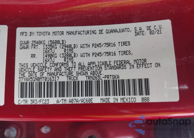 3TYAX5GN0MT016317: 42939733