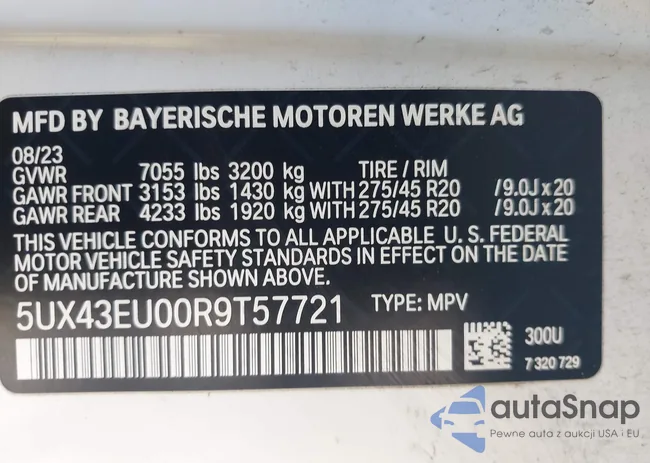 5UX43EU00R9T57721: 42940099