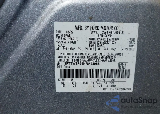 3FTTW8F94NRA43988: 42940742