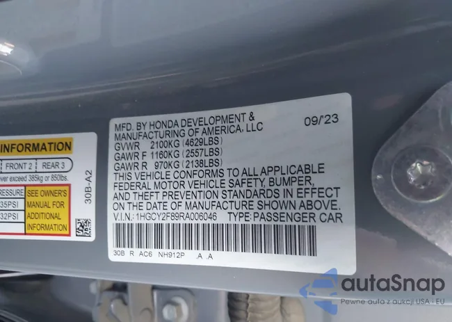 1HGCY2F89RA006046: 42940894