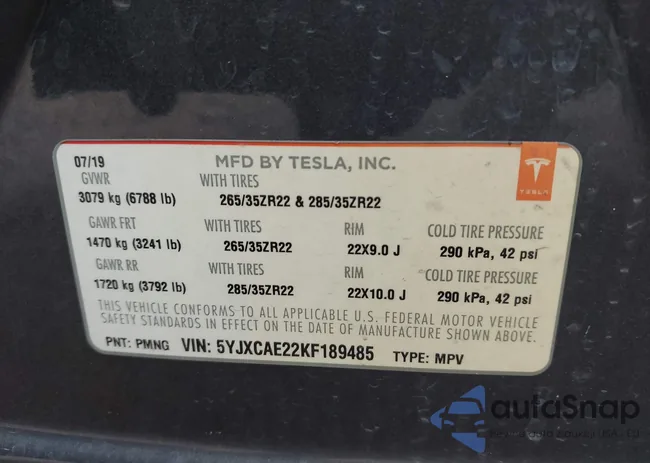 5YJXCAE22KF189485: 42940336