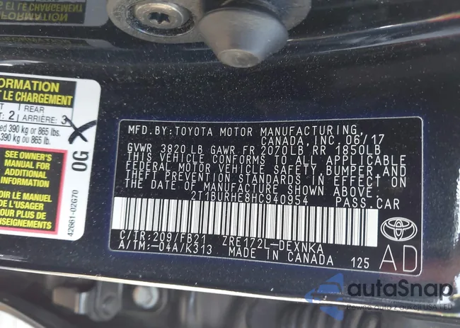 2T1BURHE8HC940954: 42940489