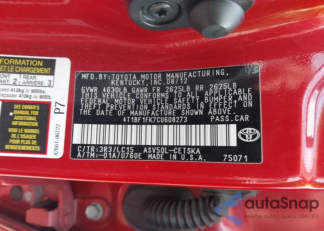 4T1BF1FK7CU608273: 42942207