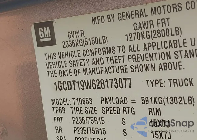 1GCDT19W628173077: 42941426