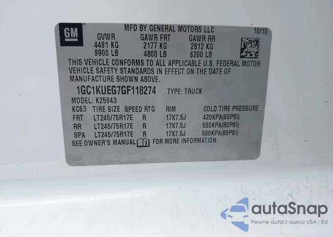 1GC1KUEG7GF118274: 42942925