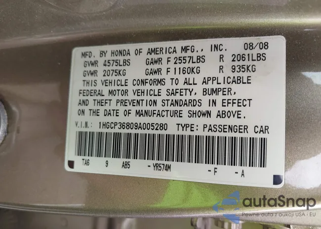 1HGCP36809A005280: 42942506