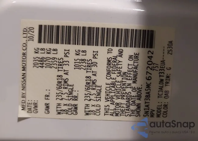 5N1AT3BA5MC672042: 42944123