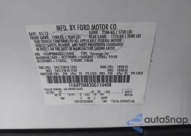 1FAHP2M83DG110408: 42944216