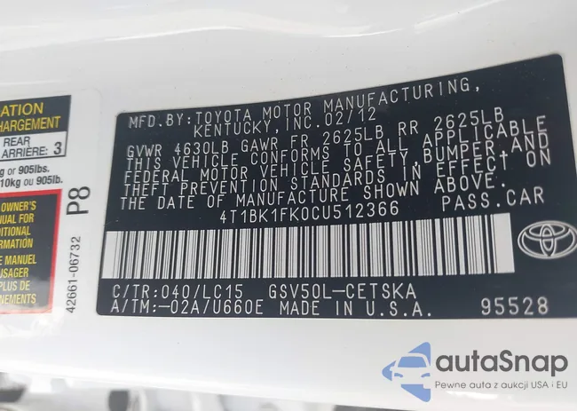 4T1BK1FK0CU512366: 42943269