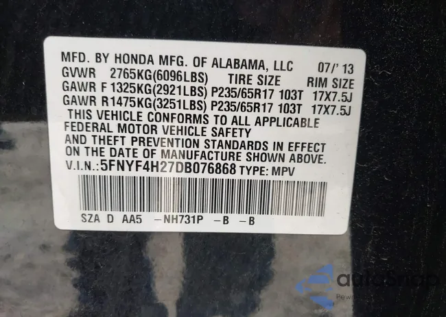 5FNYF4H27DB076868: 42943435