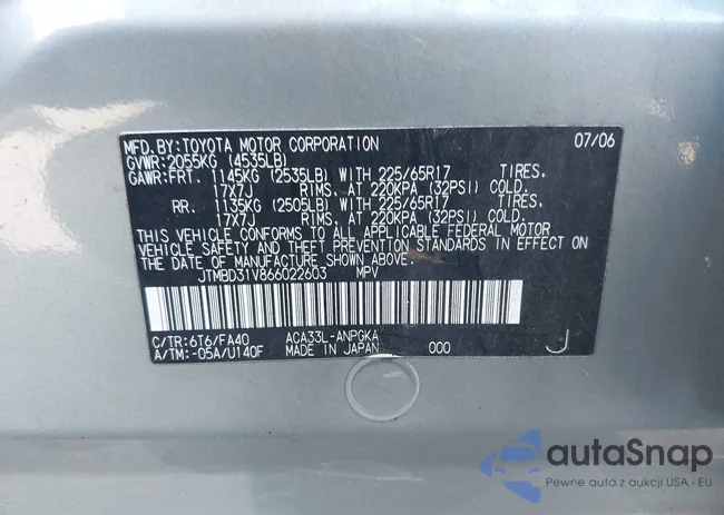 JTMBD31V866022603: 42943506