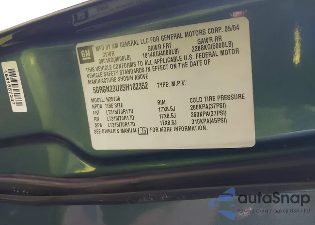 5GRGN23U05H102352: 42944911