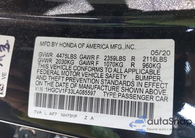 1HGCV1F33LA085597: 42945971