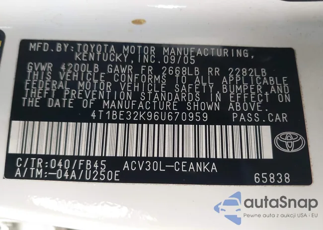 4T1BE32K96U670959: 42946210