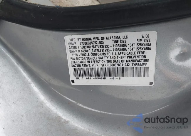 5FNRL38837B011242: 42946733