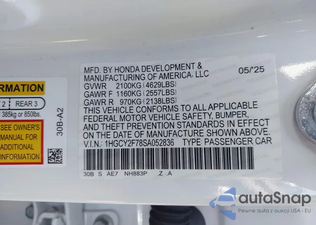 1HGCY2F78SA052836: 42946323