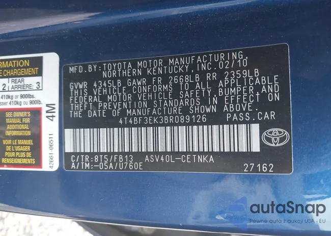 4T4BF3EK3BR089126: 42947639