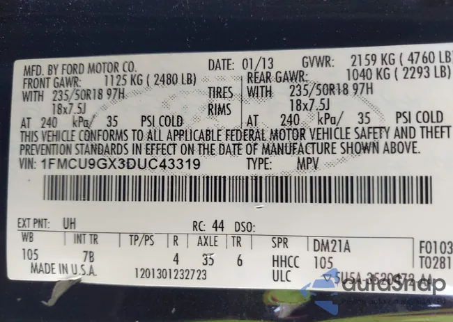 1FMCU9GX3DUC43319: 42947822