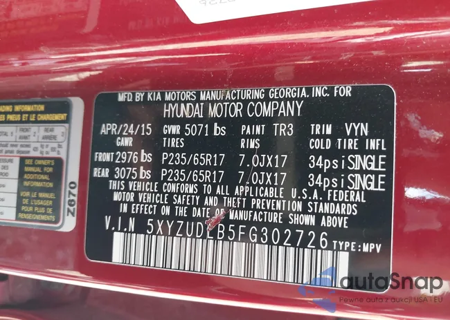 5XYZUDLB5FG302726: 42947839