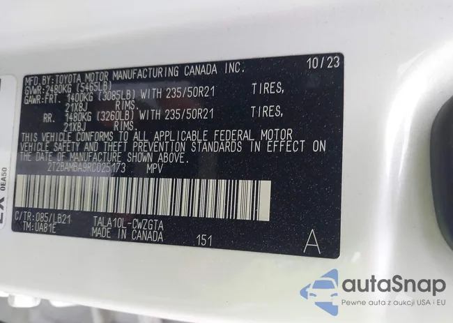 2T2BAMBA9RC025173: 42948085