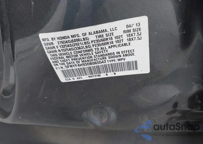 5FNYF4H93DB065542: 42947175