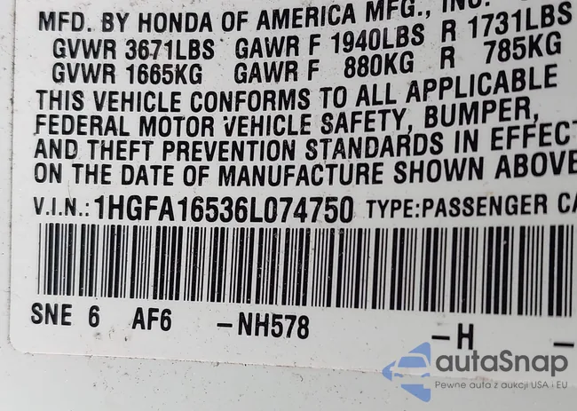 1HGFA16536L074750: 42947233