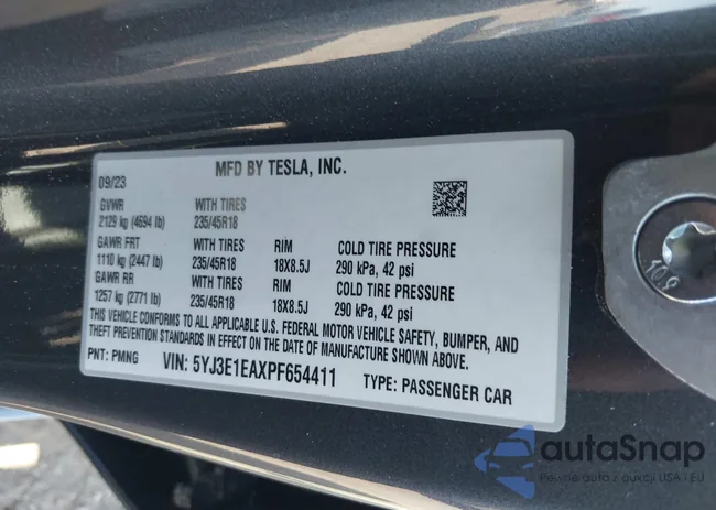 5YJ3E1EAXPF654411: 42947254