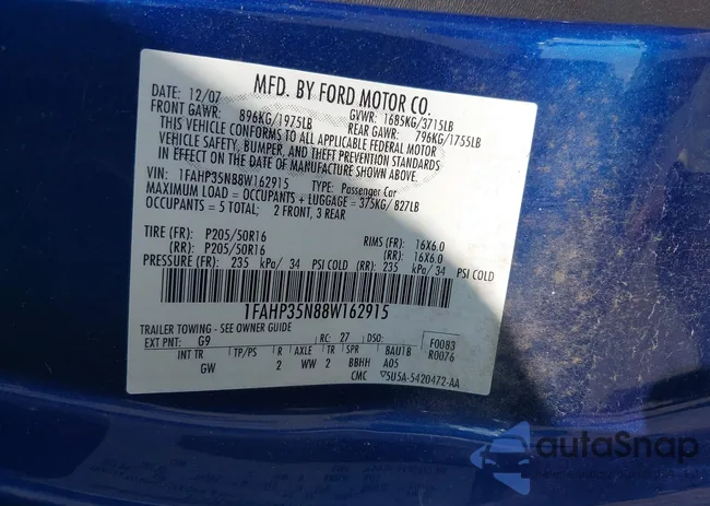 1FAHP35N88W162915: 42948738