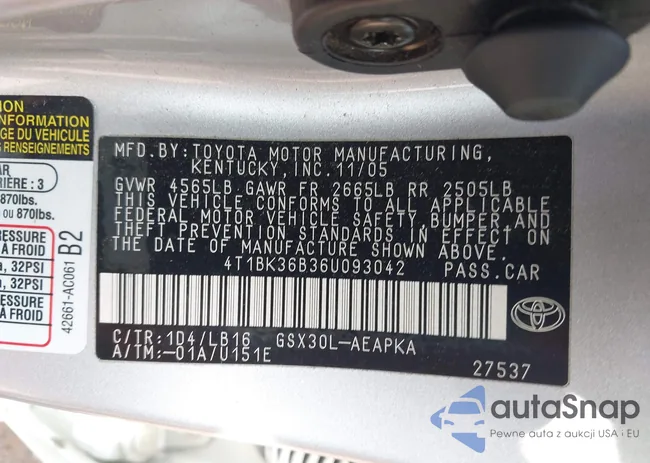 4T1BK36B36U093042: 42948799