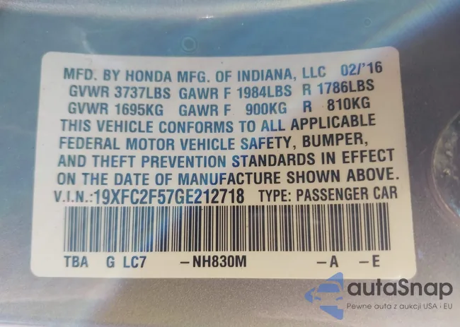 19XFC2F57GE212718: 42949090