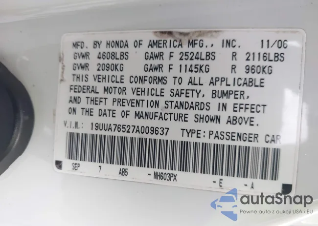 19UUA76527A009637: 42948317