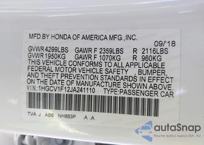 1HGCV1F12JA241110: 42948438