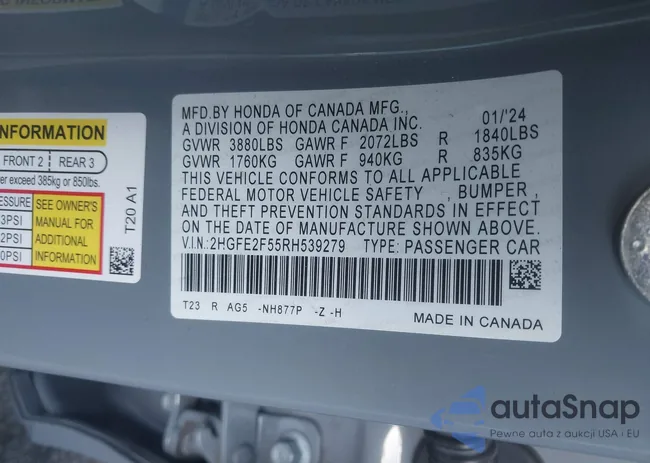 2HGFE2F55RH539279: 42949594