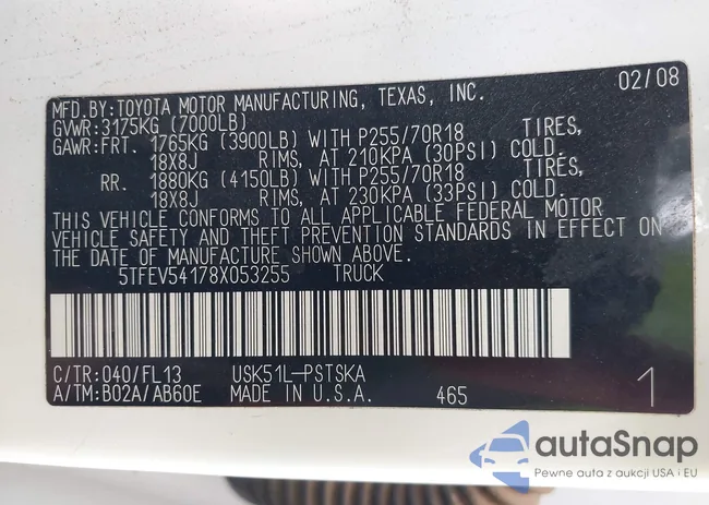 5TFEV54178X053255: 42949843