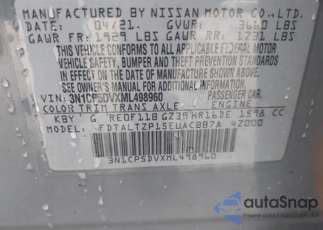 3N1CP5DVXML498960: 42950002