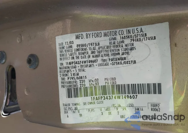 1FAFP34374W149607: 42949262