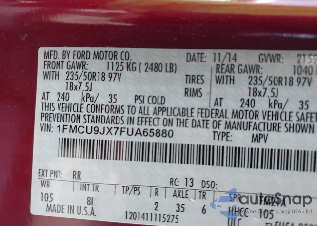 1FMCU9JX7FUA65880: 42950347