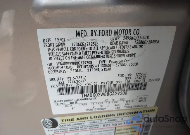 1FMDK02W88GA29208: 42950438