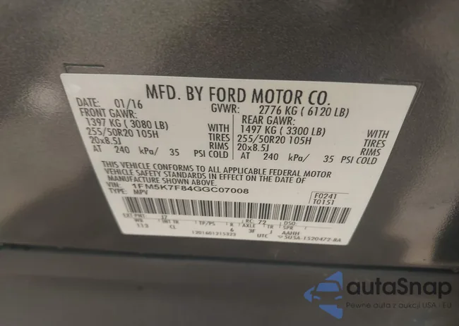 1FM5K7F84GGC07008: 42952009