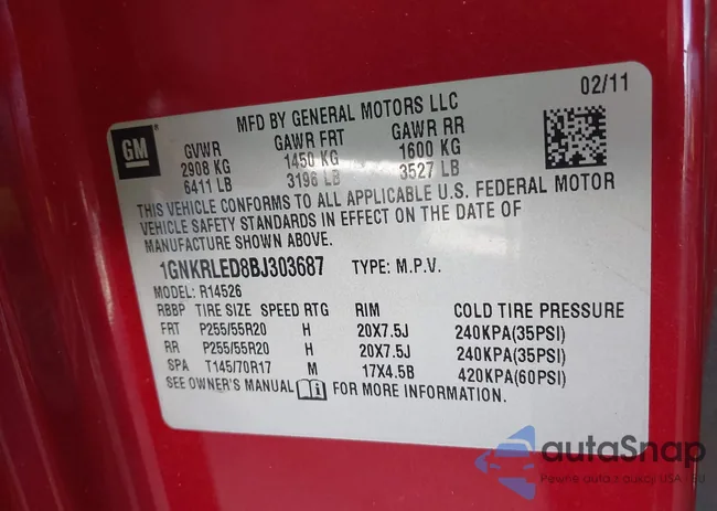 1GNKRLED8BJ303687: 42951167