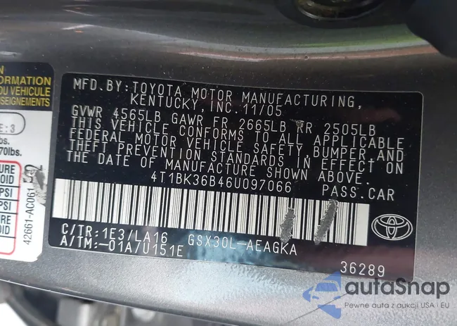 4T1BK36B46U097066: 42951413