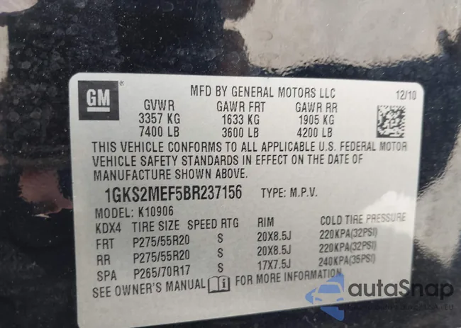 1GKS2MEF5BR237156: 42952794