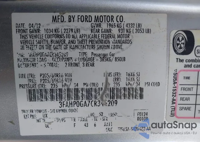 3FAHP0GA7CR345209: 42952910