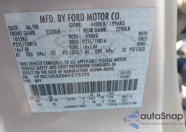 1FMCU03Z68KE75370: 42953714