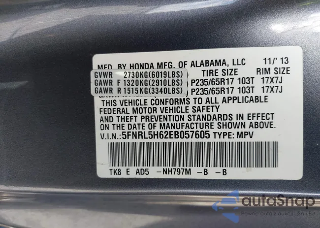 5FNRL5H62EB057605: 42953730