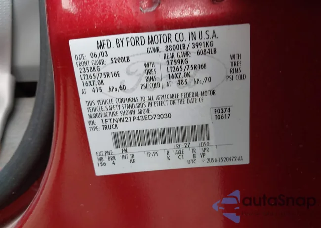 1FTNW21P43ED73030: 42954057